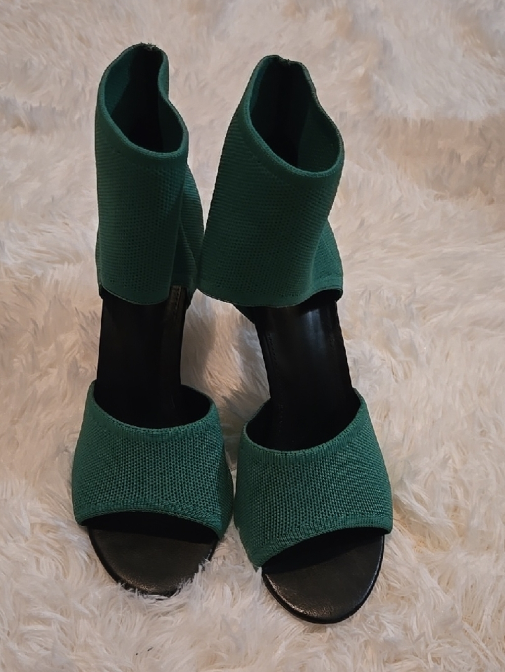 Green Knit Ankle-Strap Heeled Sandals - Women